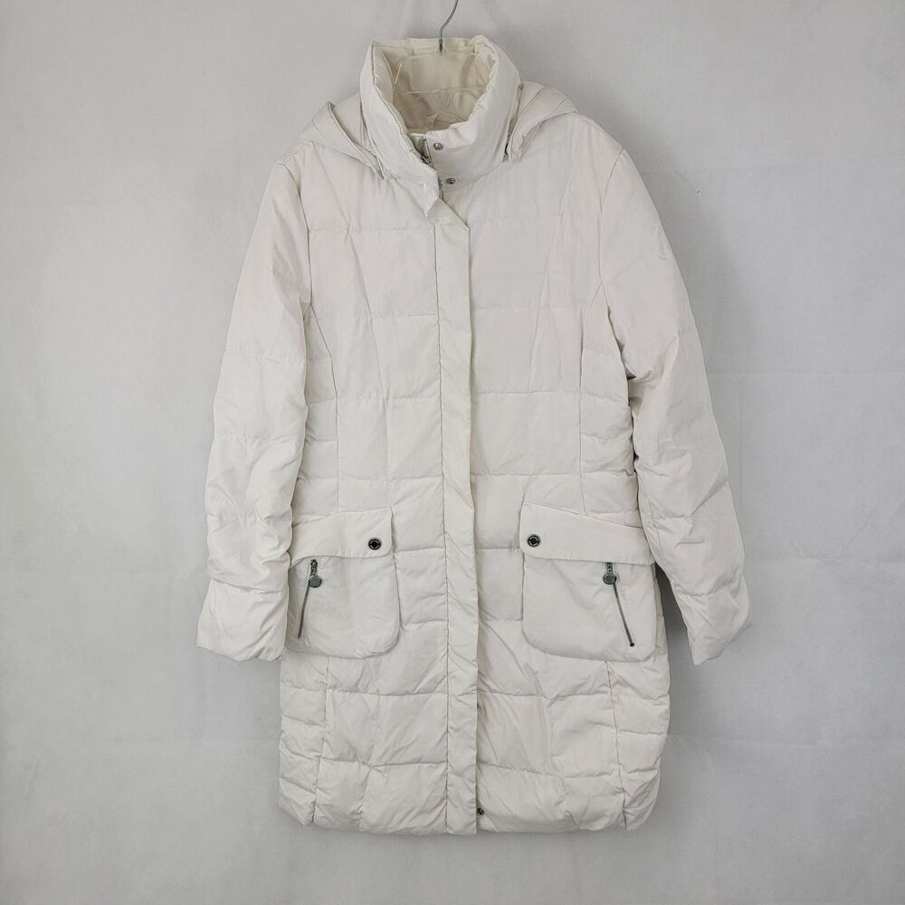 CALVIN KLEIN Womens Puffer Jacket SMALL Down Fill Long WHITE Winter FLAWS